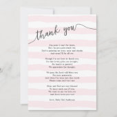 ピンクのストライプの女の子のベビーシャワーの詩 サンキューカード (正面)