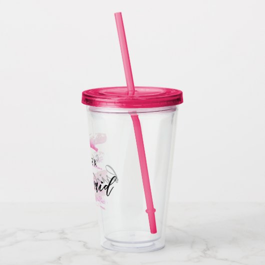 ピンクのストライプの水彩画のバチェロレッテの新婦付添人 アクリルタンブラー (左)