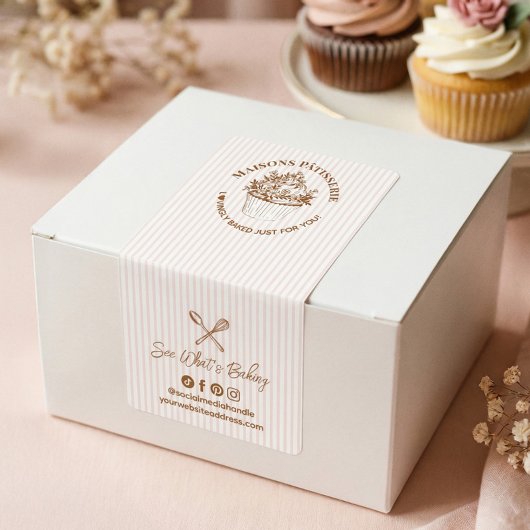 ピンクのストライプの花柄 カップケーキ サンクス ベーカリー シール