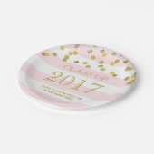 ピンクのストライプの金ゴールドの紙吹雪の卒業2017年 ペーパープレート (アングル)