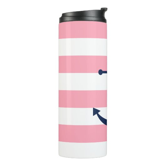 ピンクのストライプの青いいかり タンブラー (回転左)