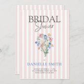ピンクのストライプフローラとブライダルシャワー 招待状 (正面/裏面)
