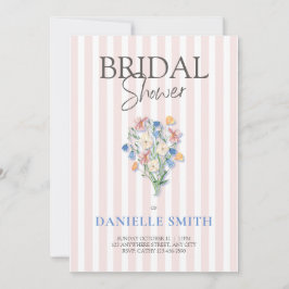 ピンクのストライプフローラとブライダルシャワー 招待状