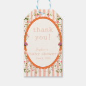 ピンクのストライプフローラガーデン赤ちゃんシャワー ギフトタグ (正面)