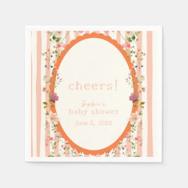 ピンクのストライプフローラガーデン赤ちゃんシャワー スタンダードカクテルナプキン