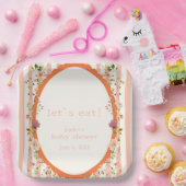 ピンクのストライプフローラガーデン赤ちゃんシャワー ペーパープレート (パーティー)