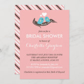 ピンクのストライプロブバードブライダルシャワー招待 招待状 (正面/裏面)