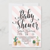 ピンクのストライプ愛は甘いサボテンの赤ちゃんシャワーを育てる 招待状 (正面)