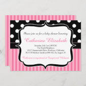 ピンクのストライプ水玉模様、ベビーシャワー招待状 招待状 (正面/裏面)
