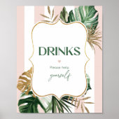 ピンクのストライプ緑のトロピカルドリ救済ング ポスター (正面)