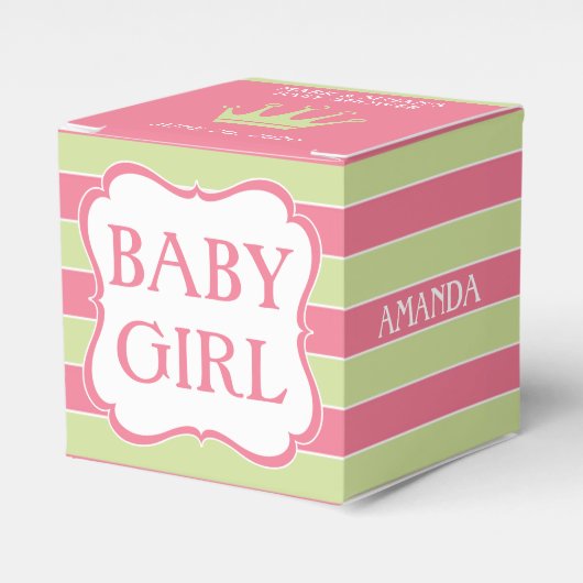 ピンクのストライプ緑の赤ちゃんシャワーお気に入りボックス2"x 2" フェイバーボックス (正面サイド)