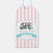 ピンクのストライプ アイスクリーム トラックの誕生日プレゼントタグ ギフトタグ (正面)