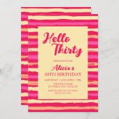 ピンクのストライプ カラフル ハロー サーティー ガーリー 誕生日 招待状 (正面/裏面)
