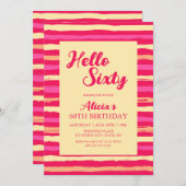 ピンクのストライプ カラフル ハロー 60 ガーリー 誕生日 招待状 (正面/裏面)