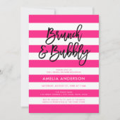ピンクのストライプ ブラック ブランシュ & バブル ブライズシャワー 招待状 (正面)