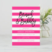 ピンクのストライプ ブラック ブランシュ & バブル ブライズシャワー 招待状 (スタンド正面)