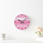 ピンクのストライプ ラウンド壁時計 (ホーム)