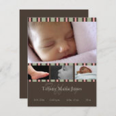 ピンクのストライプ 出生発表 案内状 (正面/裏面)