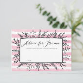 ピンクのストライプ 出産前にお母さんへのアドバイスカード Baby Shower 招待状 (スタンド正面)