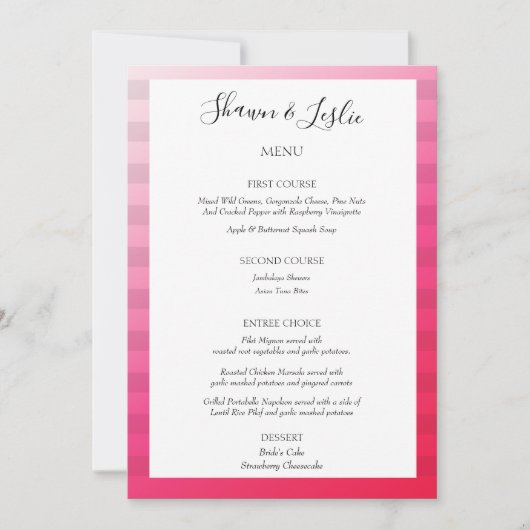 ピンクのストライプ 結婚式メニュー 招待状 (正面)