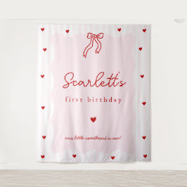 ピンクのストライプ 赤いハート リトルスイートハート バースデー タペストリー