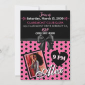 ピンクのストライプ 黒 ハート 誕生日パーティー どんな年齢でも フォト 招待状 (裏面)