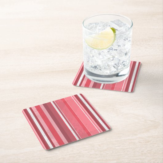 ピンクのストリップ スクエアペーパーコースター (インサイチュ)