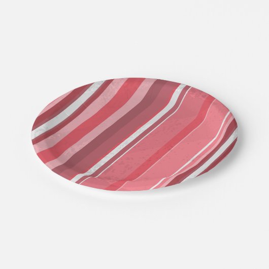 ピンクのストリップ ペーパープレート (アングル)