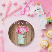 ピンクのストリングライト&メイソンジャー花素朴木 ペーパープレート (パーティー)