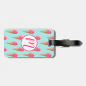 ピンクのストロベリーアイスクリームコーンパターン、青 ラゲッジタグ (裏面横)
