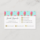 ピンクのストロベリーアイスクリームコーンパターン、青 名刺 (裏面)