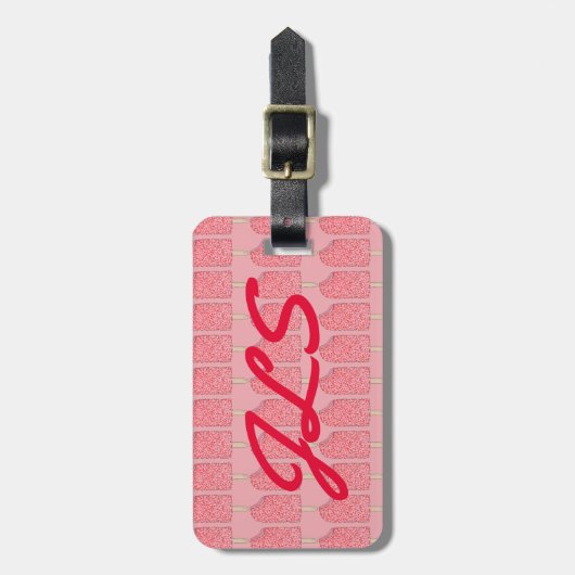 ピンクのストロベリーショートケーキアイスクリームポップシクル ラゲッジタグ (正面縦)