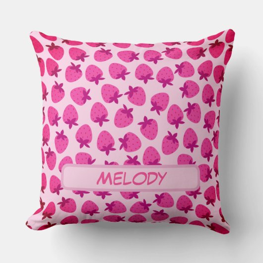 ピンクのストロベリーフィールド夏の自然フルーツイニシャル クッション (正面)