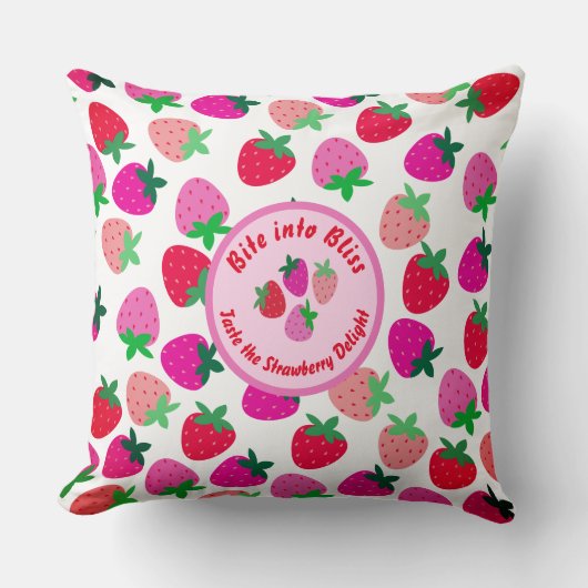 ピンクのストロベリーフィールド夏の農家自然フルーツ クッション (正面)