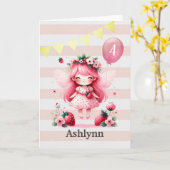 ピンクのストロベリーフェアリー4th誕生日 カード (黄色い花)