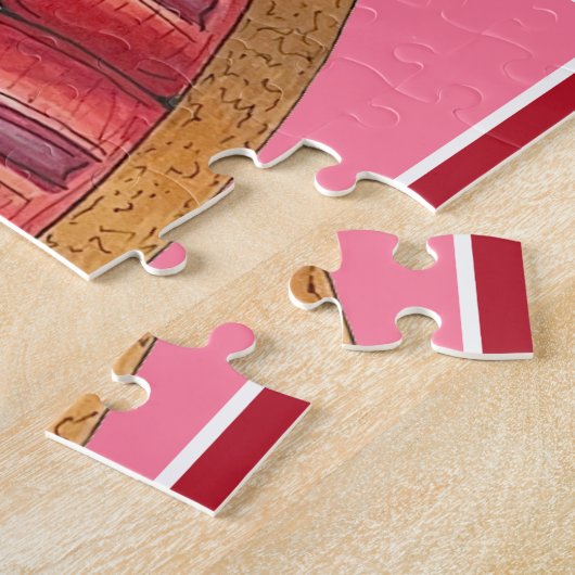 ピンクのストロベリーフラワーケーキペストリフランスのーシェフ ジグソーパズル (側面)