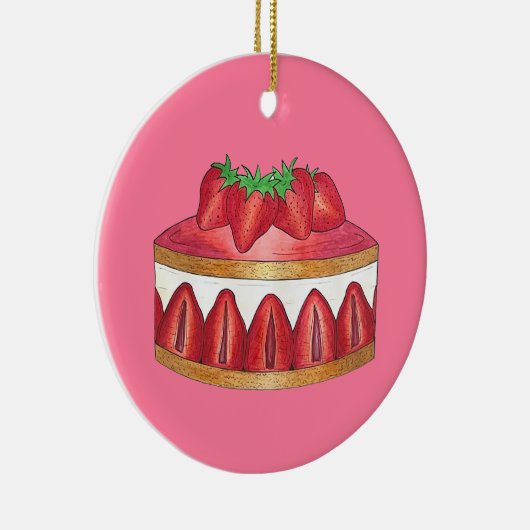ピンクのストロベリーフラワーケーキペストリフランスのーシェフ セラミックオーナメント (右)