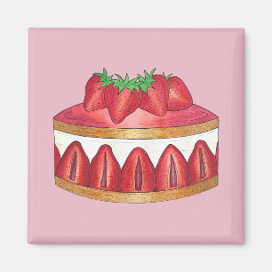 ピンクのストロベリーフラワーケーキペストリフランスのーシェフ マグネット