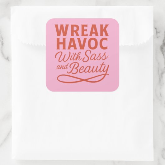 ピンクのスナーキーがSassと美しいのステッカーで大混乱 スクエアシール (バッグ)