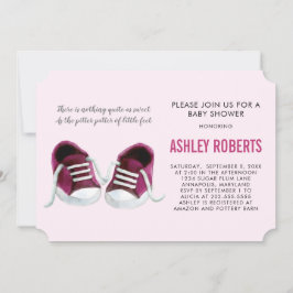 ピンクのスニーカー ベビーシャワー招待状、女の子 招待状