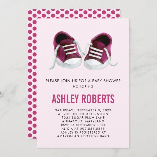 ピンクのスニーカー ベビーシャワー招待状、女の子 招待状 (正面/裏面)