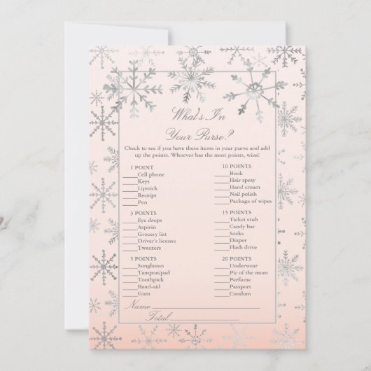 ピンクのスノーフレークあなたの財布シャワーゲームの何 招待状 (正面)