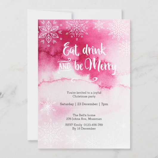ピンクのスノーフレーククリスマスパーティの招待状 招待状 (正面)