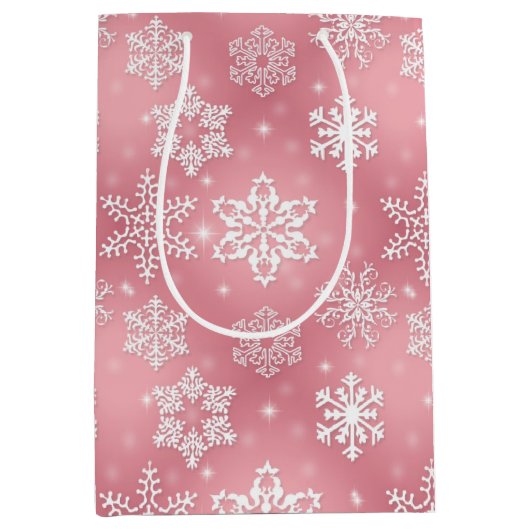ピンクのスノーフレークパターン中抱き枕 ミディアムペーパーバッグ (正面)