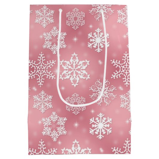 ピンクのスノーフレークパターン中抱き枕 ミディアムペーパーバッグ (裏面)