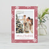 ピンクのスノーフレーク写真クリスマスカード シーズンカード (スタンド正面)