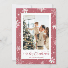 ピンクのスノーフレーク写真クリスマスカード シーズンカード