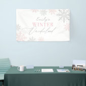 ピンクのスノーフレーク冬のオネダーランド1歳の誕生日 横断幕 (トレードショー)