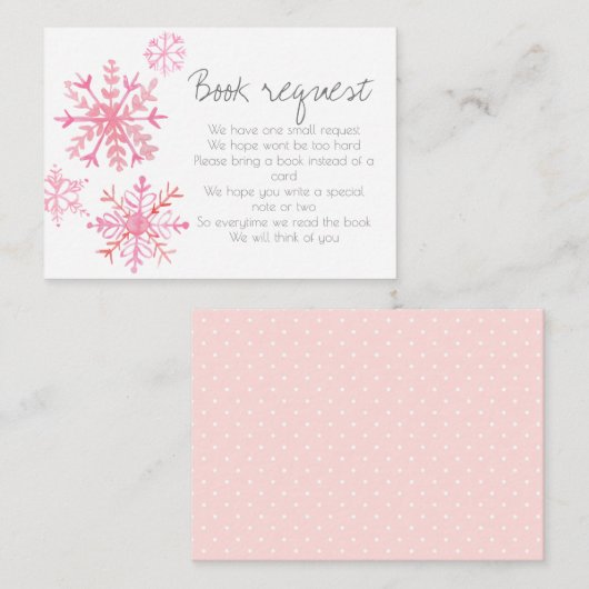ピンクのスノーフレーク冬の本リクエストbabyshower card エンクロージャーカード (正面/裏面)