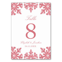 ピンクのスノーフレーク冬の結婚式 テーブルナンバー